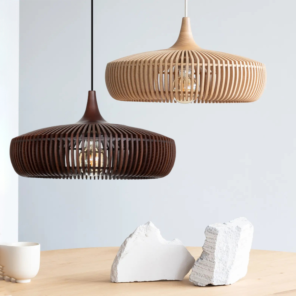 Retro Natural Wood Pendant Light Lampshade For Dining Room