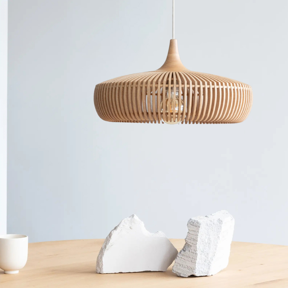 Retro Natural Wood Pendant Light Lampshade For Dining Room
