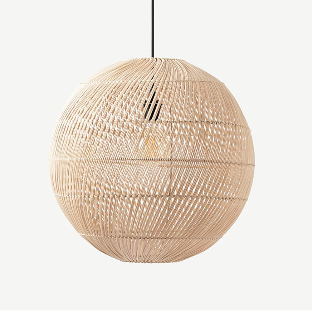Round Natural Handmade Rattan Chandelier for Living Room