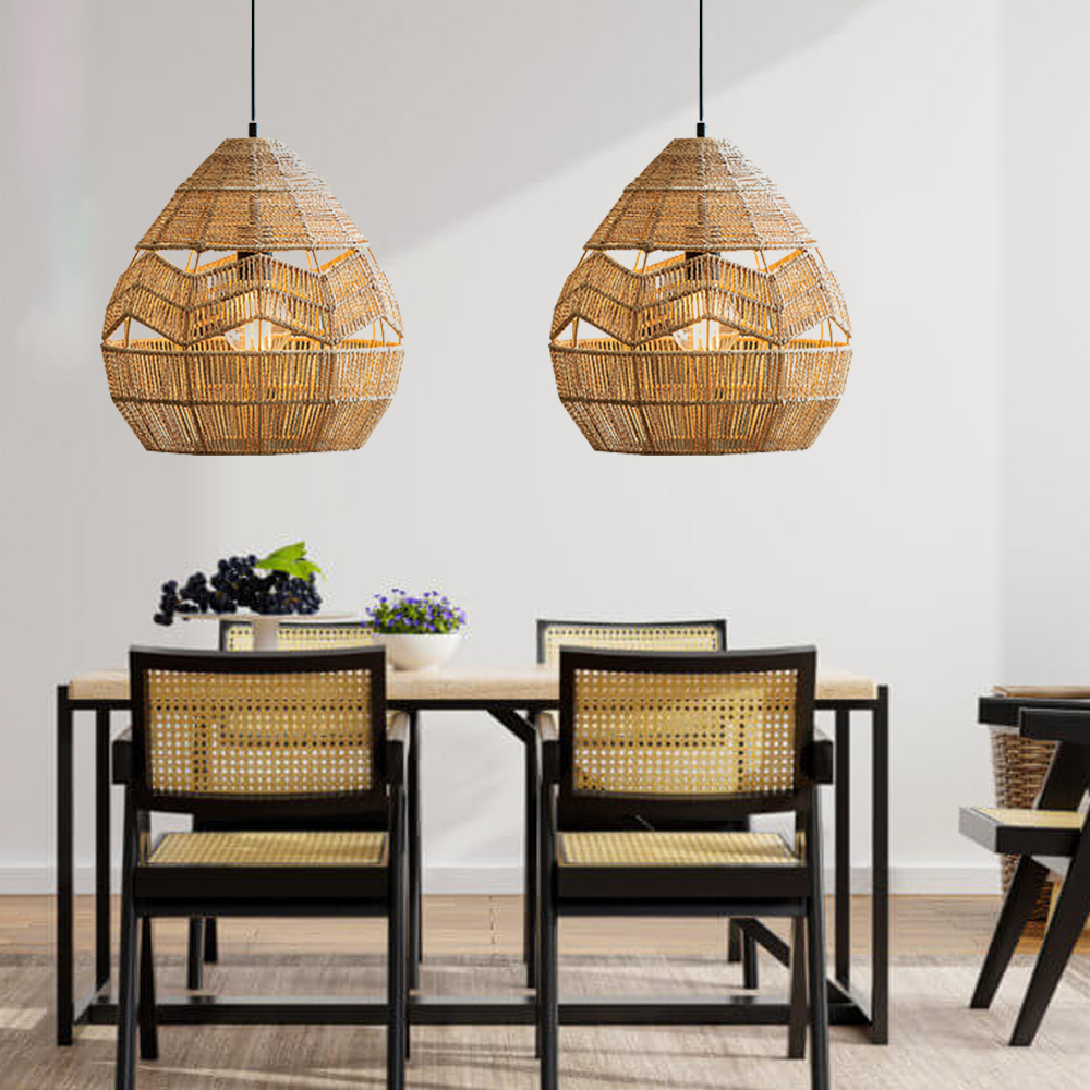 Wabi-Sabi Woven Rope Chandelier Chic Wicker Light Fixtures For Homestay