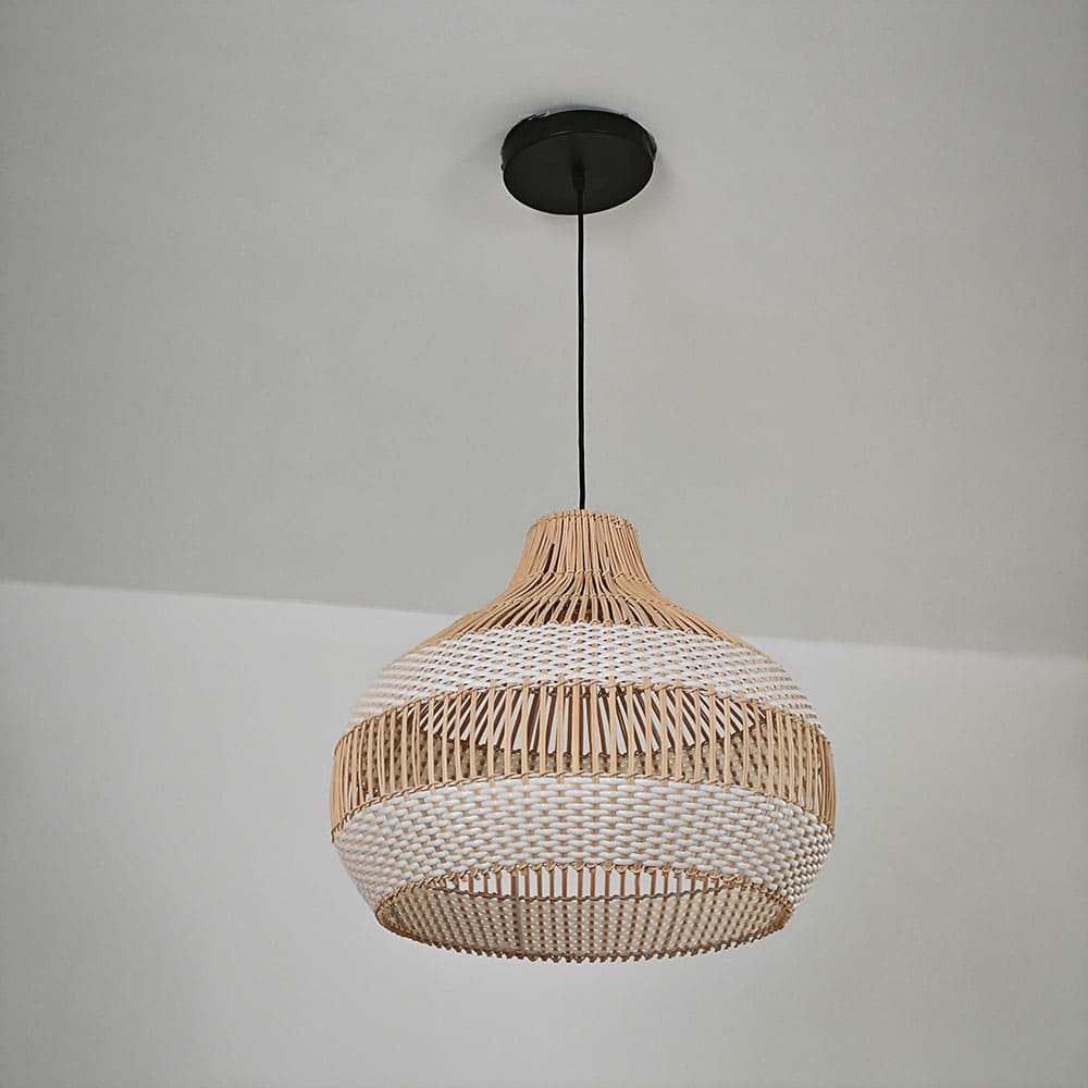 Modern Wicker Pendant Light  Woven Boho Earthy Hanging Ceiling Fixture