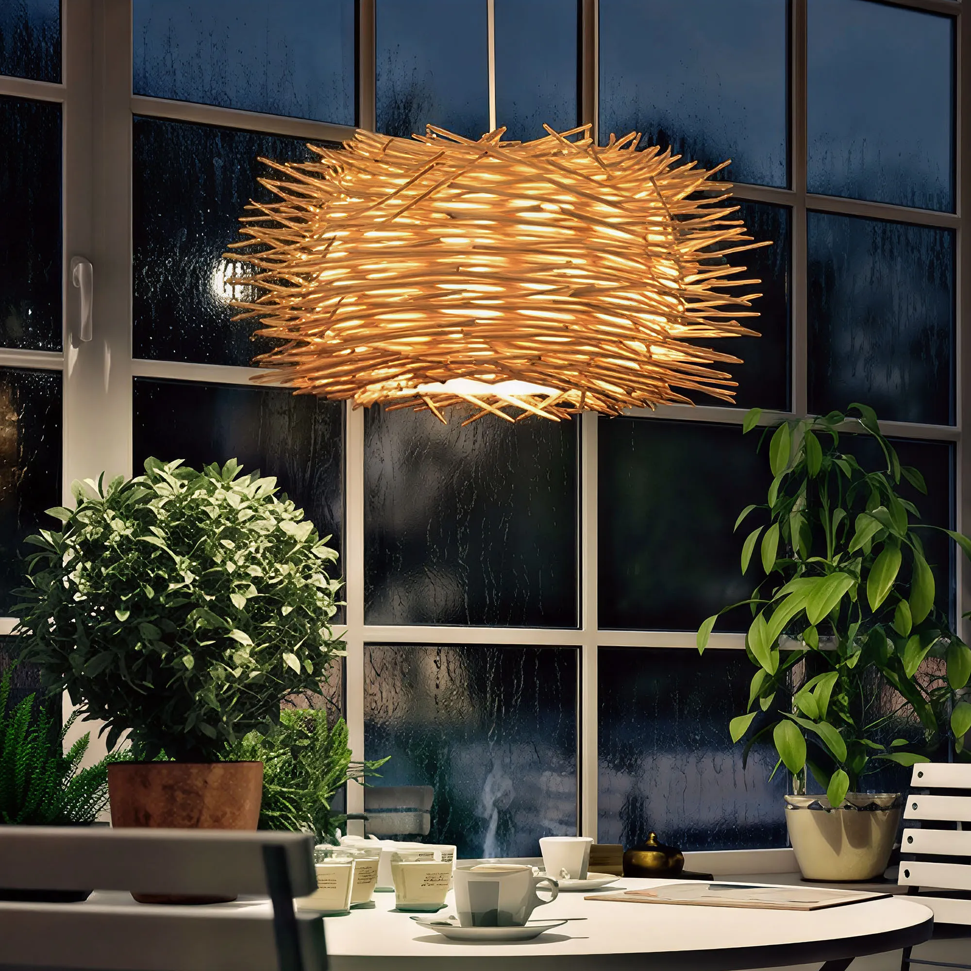 Rattan Bird's Nest Pendant Light Hand-Woven Twig Chandelier for Nature-Inspired Living