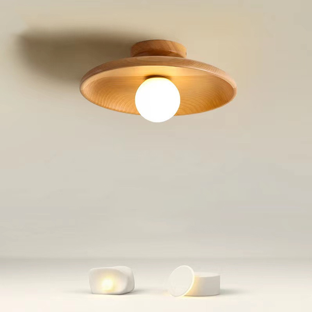 Japanese-style Aisle Small Lamp Flush Mount Solid Wooden Ceiling Light For Dining Room