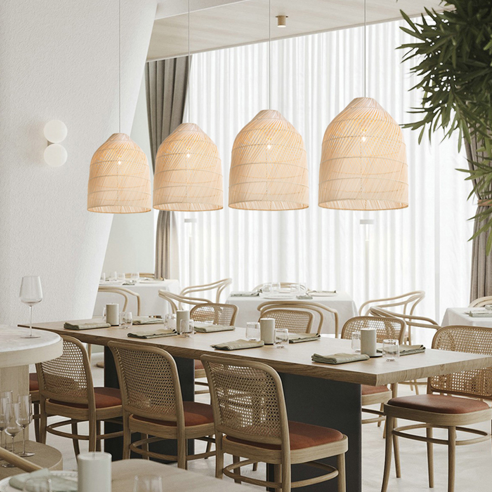 Bohemian Wicker Rattan Ceiling Light Rustic Rattan Pendant Lamp For Kitchen