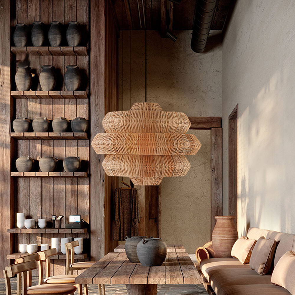 Oversize Rattan Chandelier For Spacious Space Wabi-sabi Retro Lighting fixture