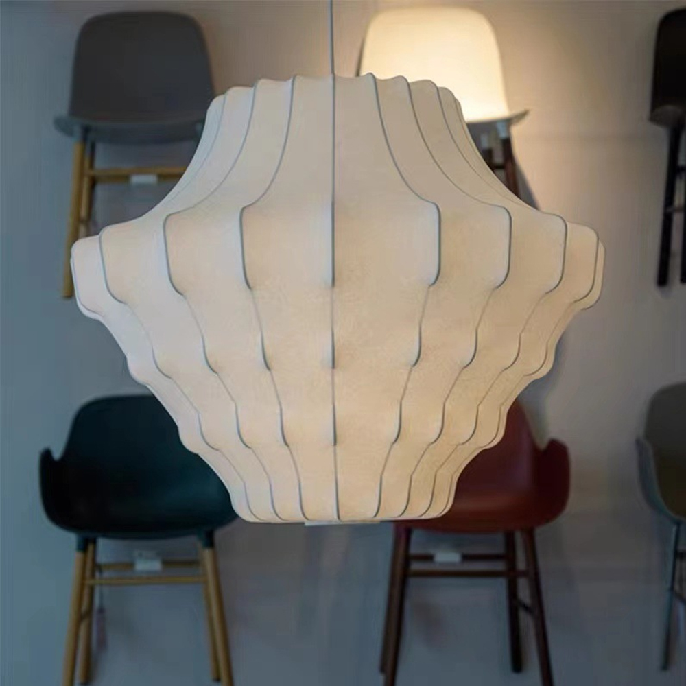Nordic Simple White Silk Chandelier Dining Room Fabric Pendant Lighting