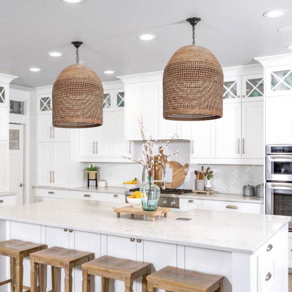 Hand-knitted Rattan Pendant Light Modern Scandinavian Bell Shape Kitchen Island Lighting