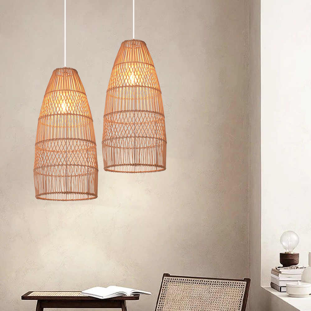 Wabi-Sabi Style Wicker Hanging Lighting Adjustable Rattan Pendant Lamp