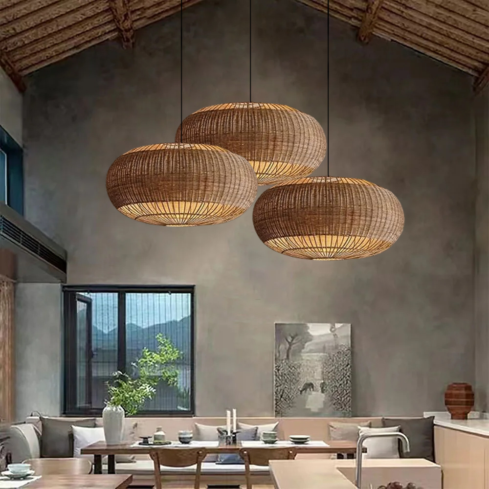 Coastal Home Lighting Kitchen Island Rattan Pendant Light Natural Retro Luxurious Chandelier Wabi-sabi Style