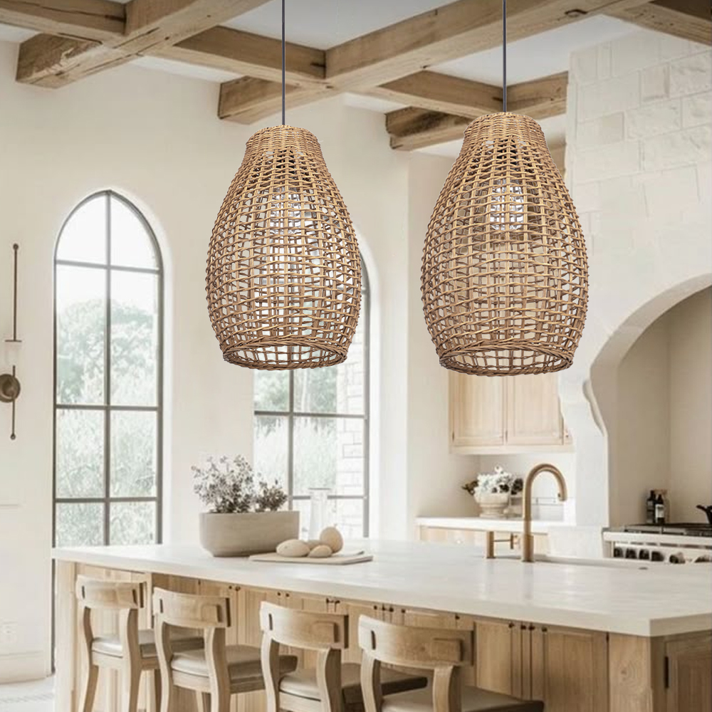 Handwoven Vine Lighting Fixture 3-Light Modern Rattan Kitchen Island Pendant Light 