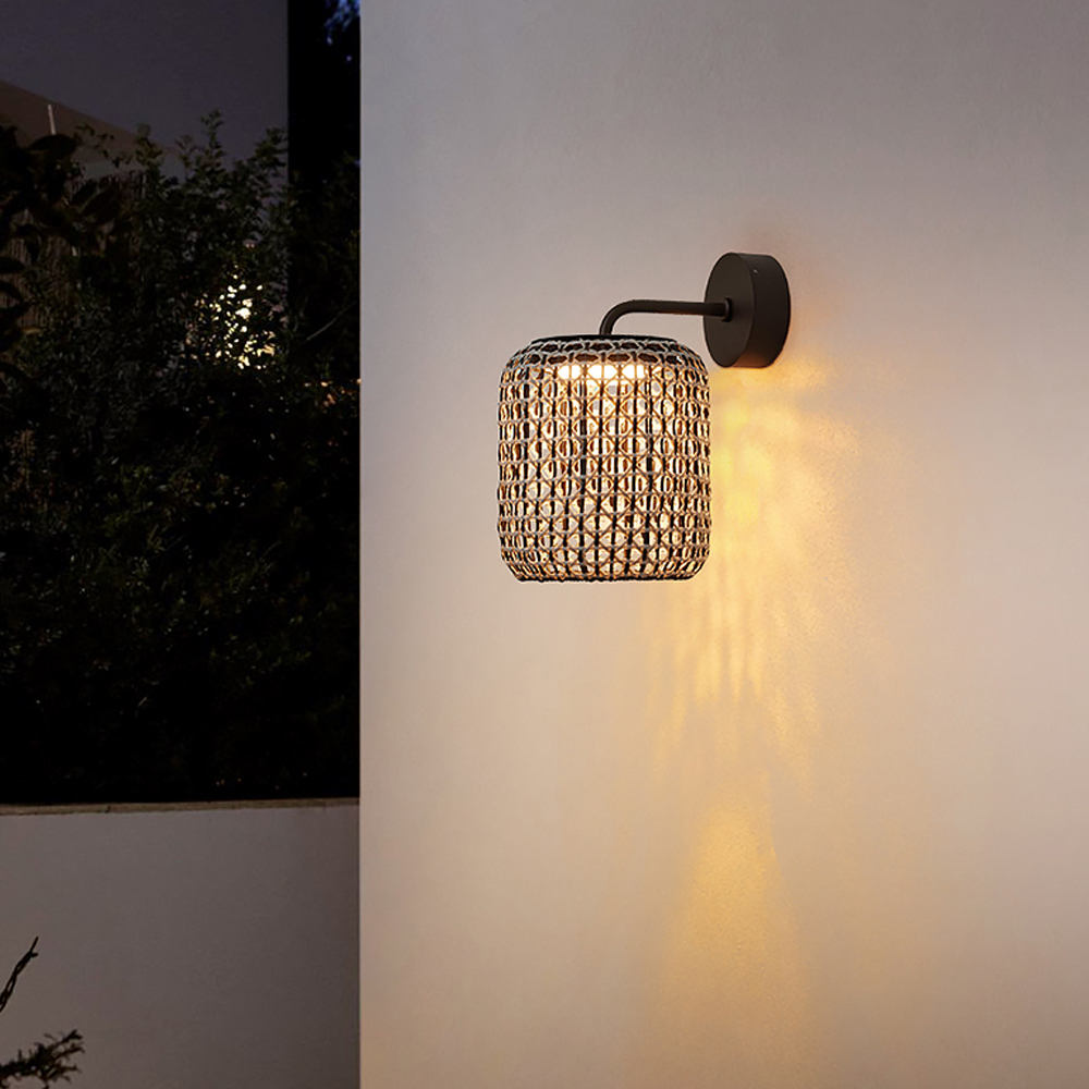 Outdoor Courtyard Lantern Rattan Wall Sconce Waterproof Garden Decor Lamp