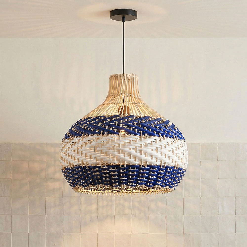 Modern Boho Woven Rattan Pendant Lighting Coastal Japandi Dining Room Kitchen Basket Light Fixture