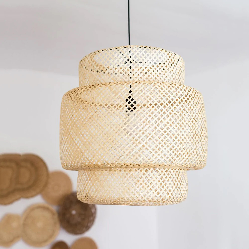 Natural Bamboo Lampshade Home Decor Vintage Braided Chandelier