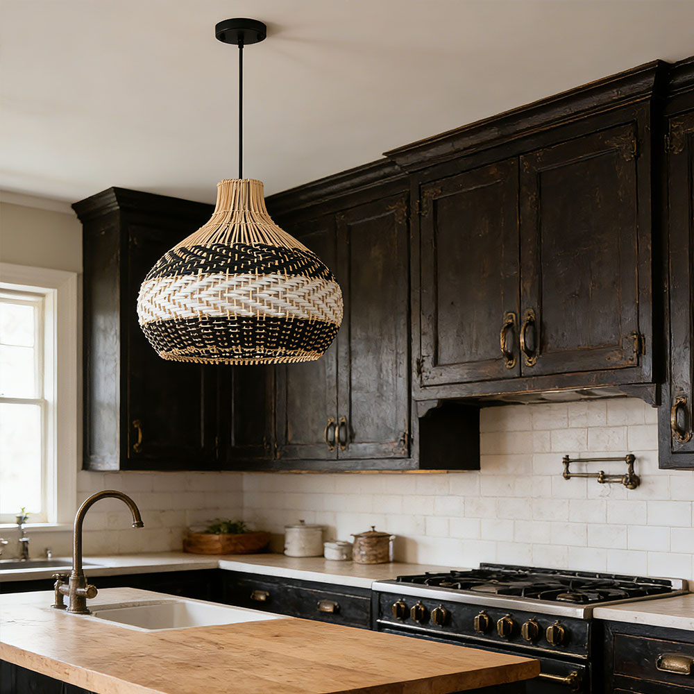 Modern Boho Woven Rattan Pendant Lighting Coastal Japandi Dining Room Kitchen Basket Light Fixture