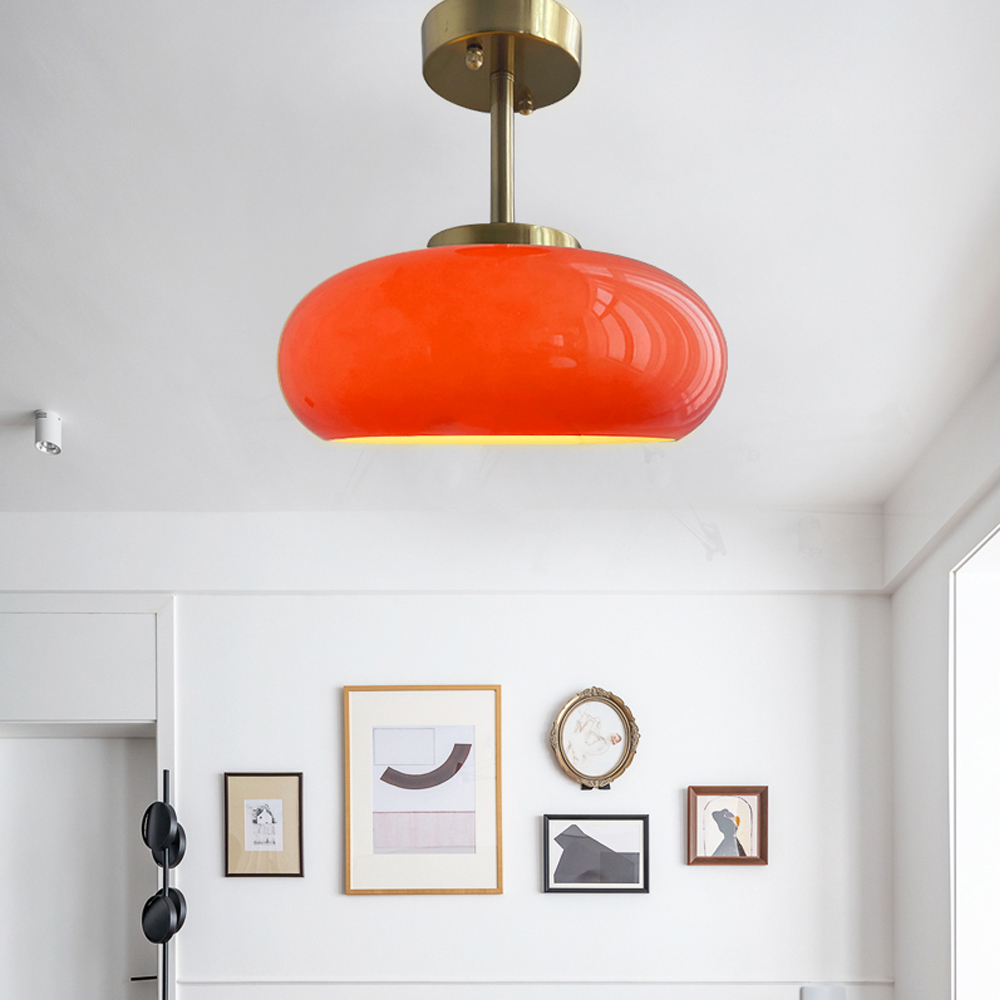 Vintage Flush Mount Glass Chandelier Living Room Brass Ceiling Light