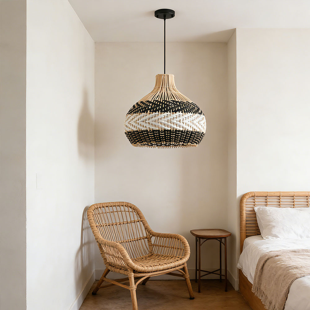 Modern Boho Woven Rattan Pendant Lighting Coastal Japandi Dining Room Kitchen Basket Light Fixture