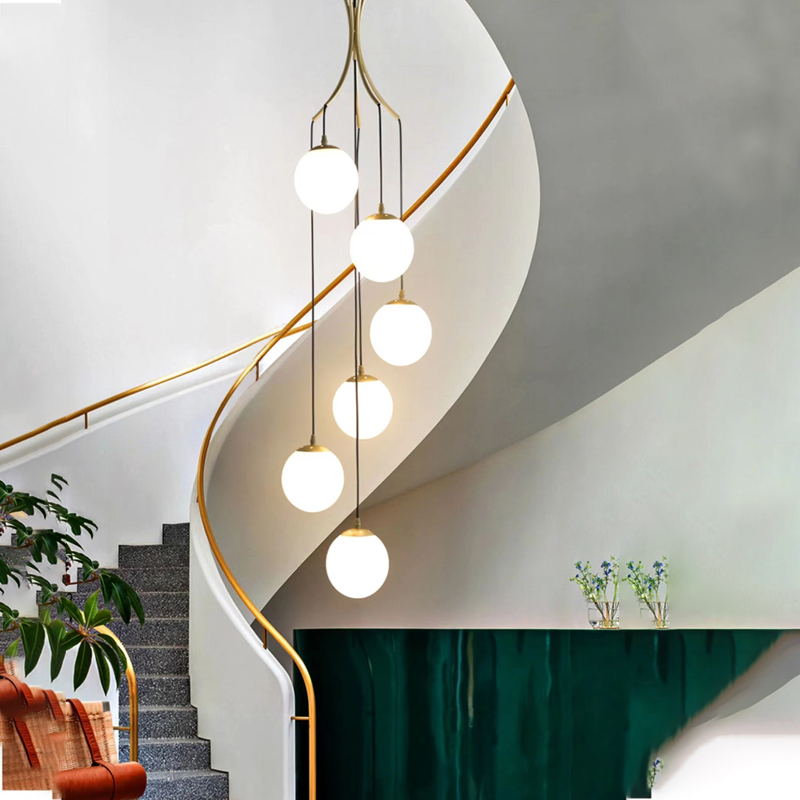 Minimalistic Bubble Brass Long Pendant Light Glass Chandelier