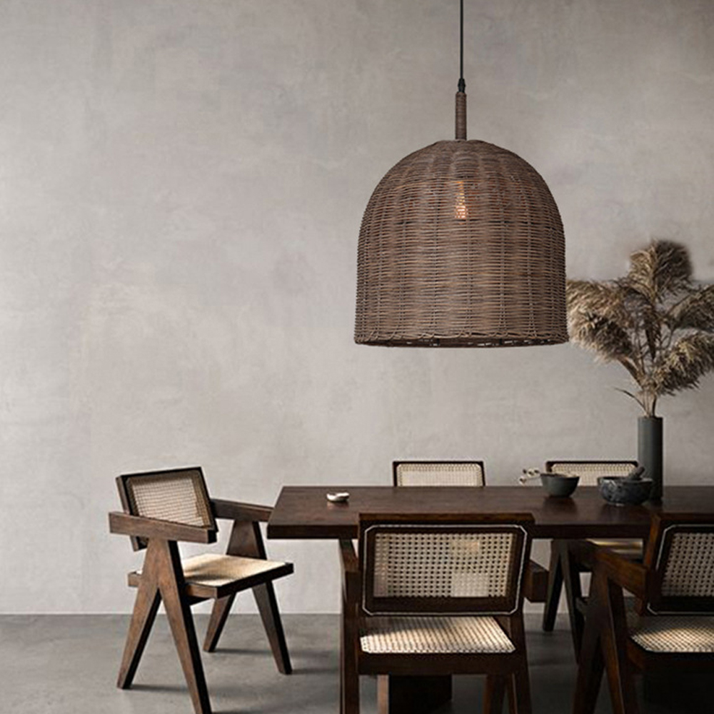 Brown Basket Weave Rattan Pendant Light