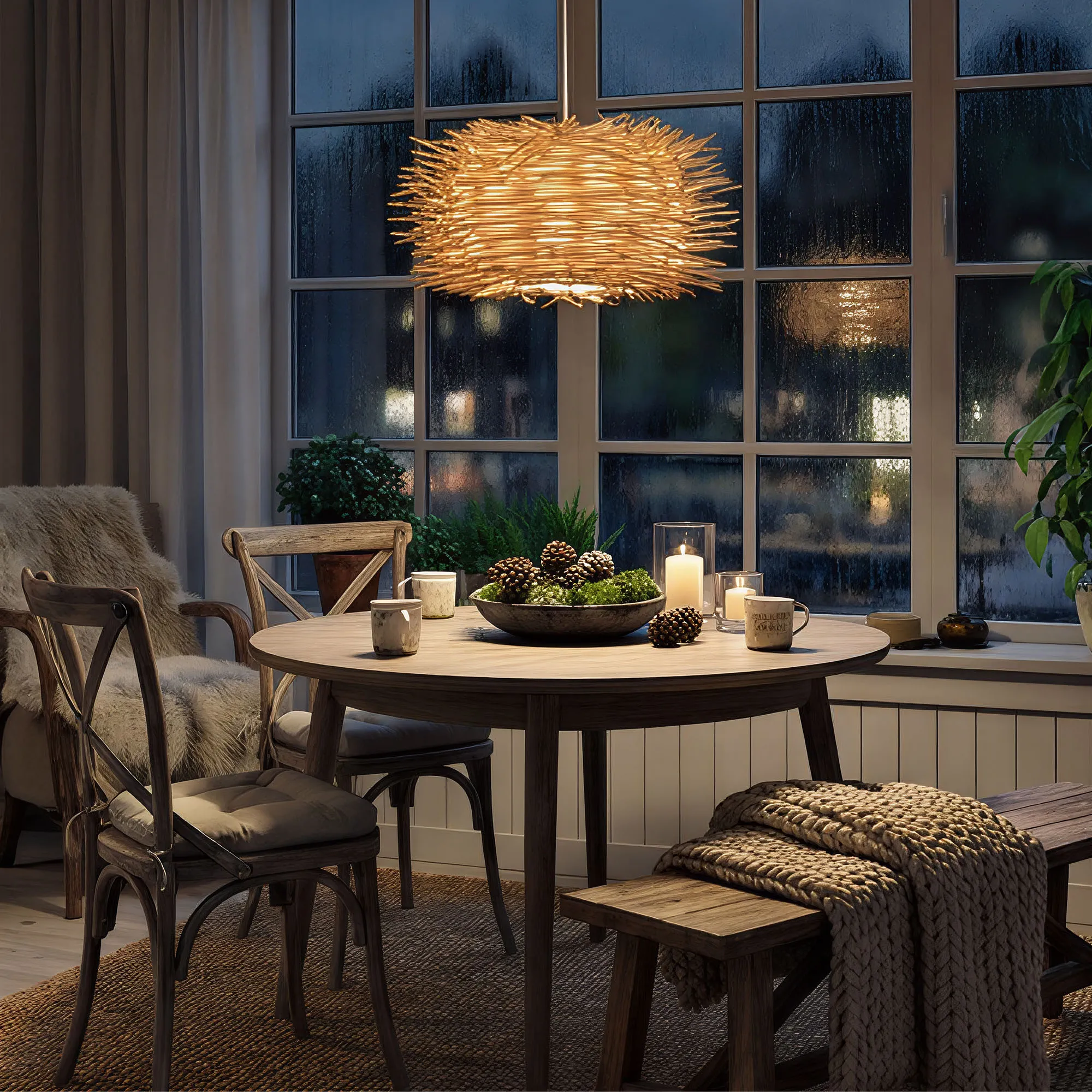 Rattan Bird's Nest Pendant Light Hand-Woven Twig Chandelier for Nature-Inspired Living