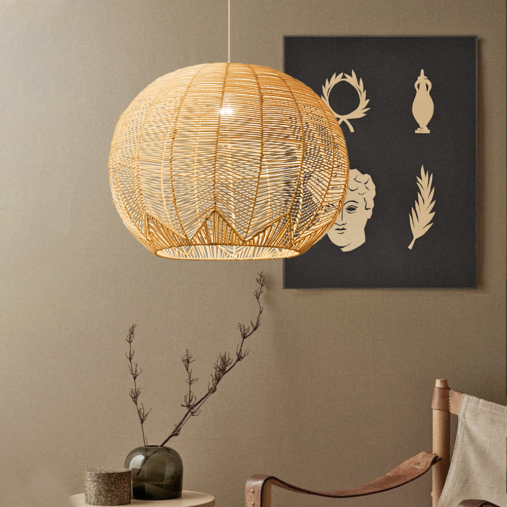 Japanese Bamboo Rattan Pendant Light Wabi-sabi Hand Woven Lampshade