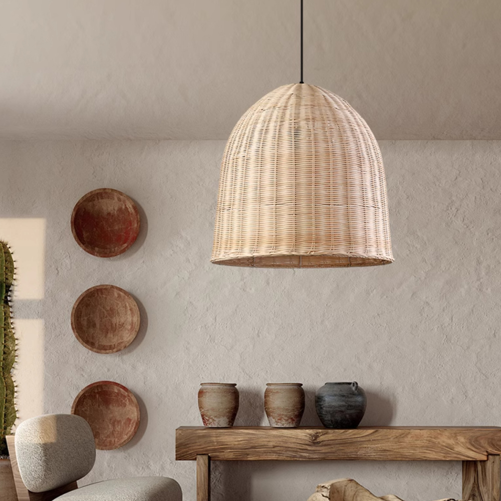 Restaurant Lamp Wabi-sabi Style Chandelier B&B Retro Hand-woven Rattan Lampshade