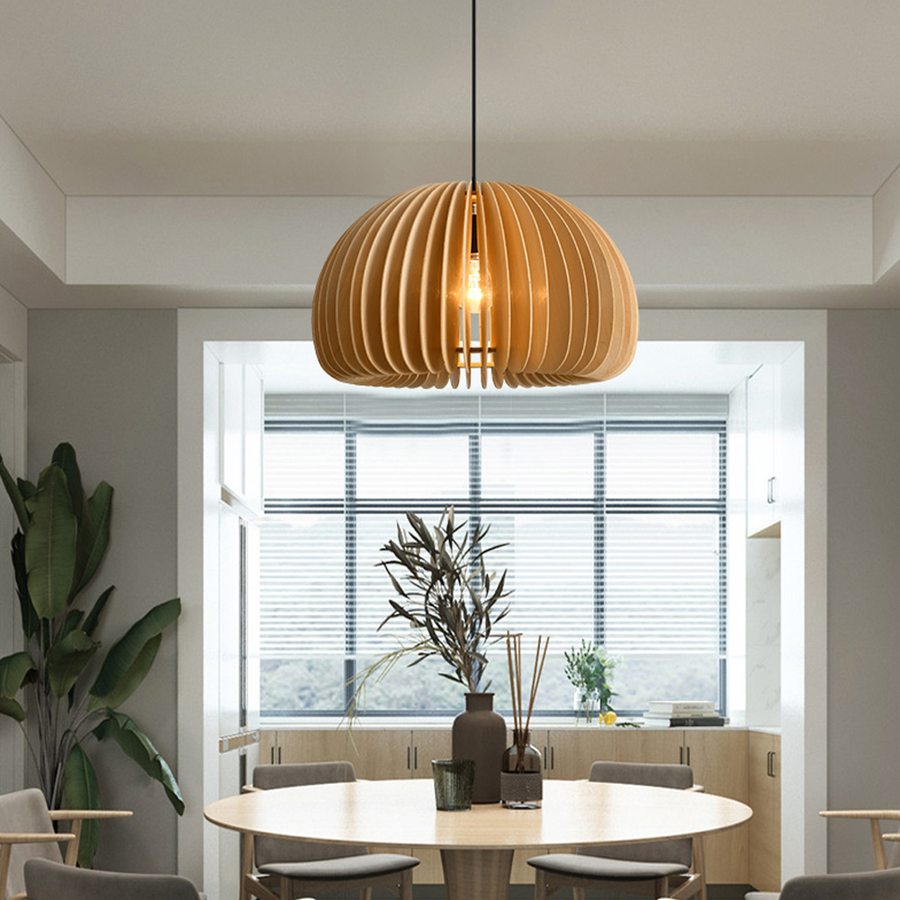 Japanese Pumpkin Lantern Wood Pendant Light Farmhouse Living Room Chandelier