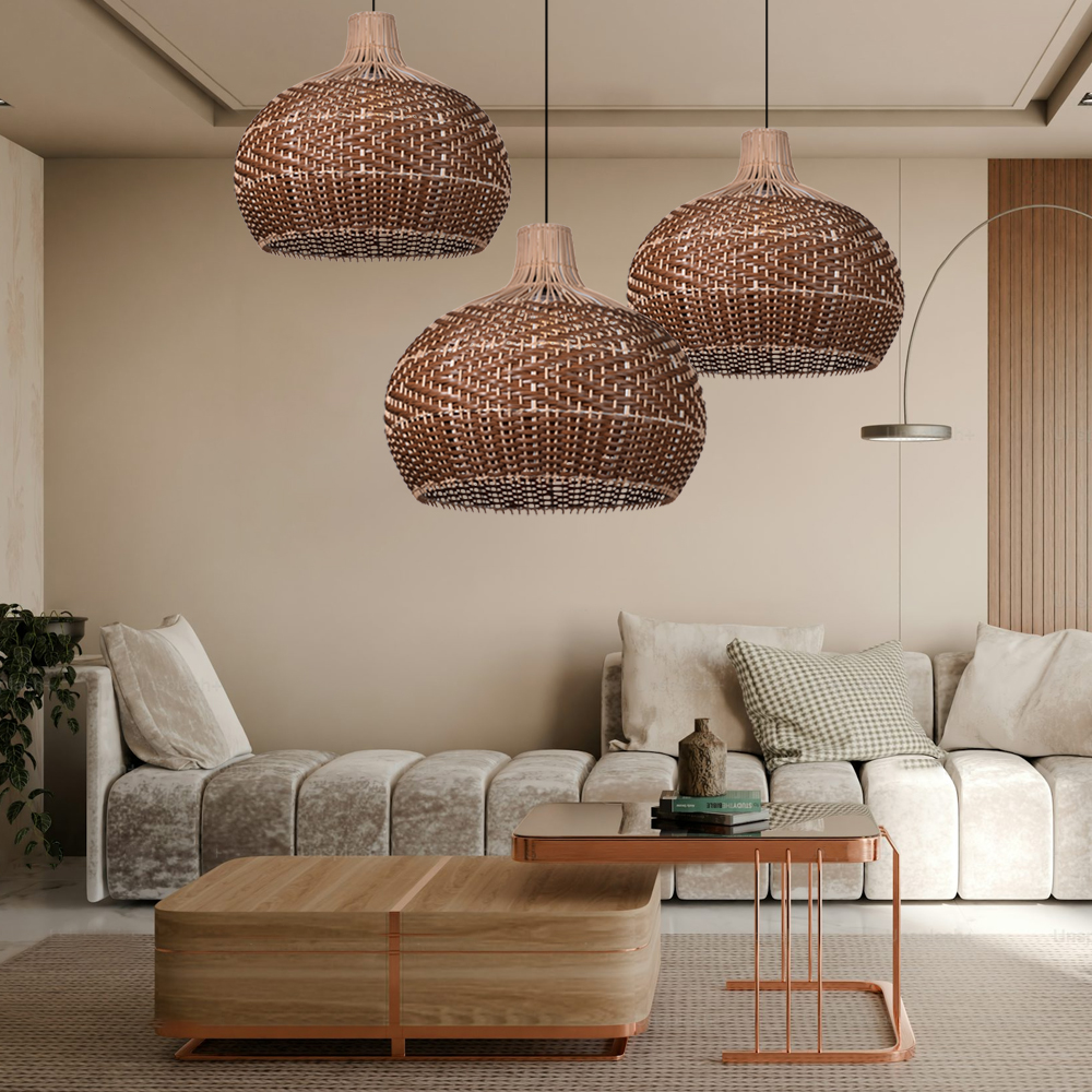 Brown Rattan Woven Hanging Ceiling Lighting Fixtures for Living Room
