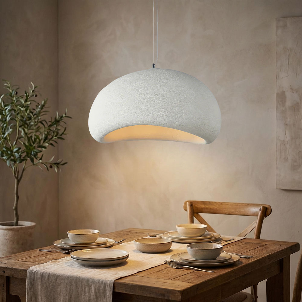 Organic Minimalism Resin Pendant Light Handmade Pebble Shaped Clay Hanging Lamp for Dining Room