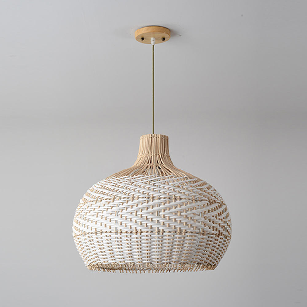 Modern Farmhouse Kitchen Round Drum Pendant Lampshade White Rattan Ceiling Light
