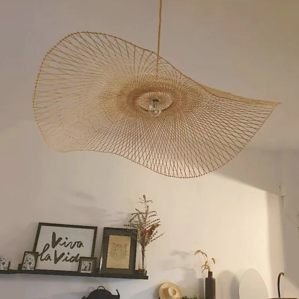 Housewarming Gift Bamboo Lampshade Irregular Hat Shape Pendant Light