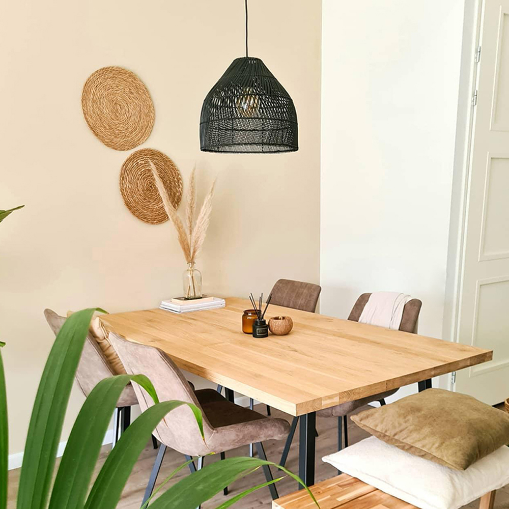 Rattan Hand-woven Lighting Natural Black Basket Pendant Lamp For Dining Room