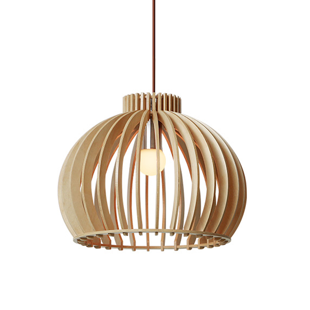 Nordic Hand-Woven Wood Chandelier Birdcage Lamp Japanese Creative Wood Pendant Lighting Fixture
