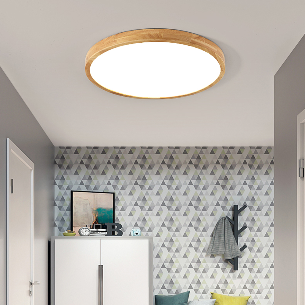 Ultra-thin 4.5cm Bedroom Round Wood Ceiling Lamp Simple Nordic Balcony Japanese Lamps