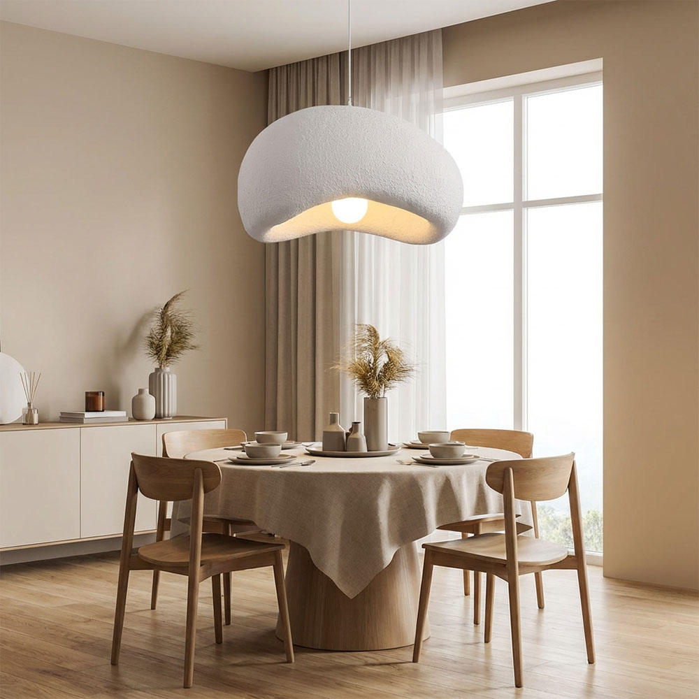 Organic Minimalism Resin Pendant Light Handmade Pebble Shaped Clay Hanging Lamp for Dining Room