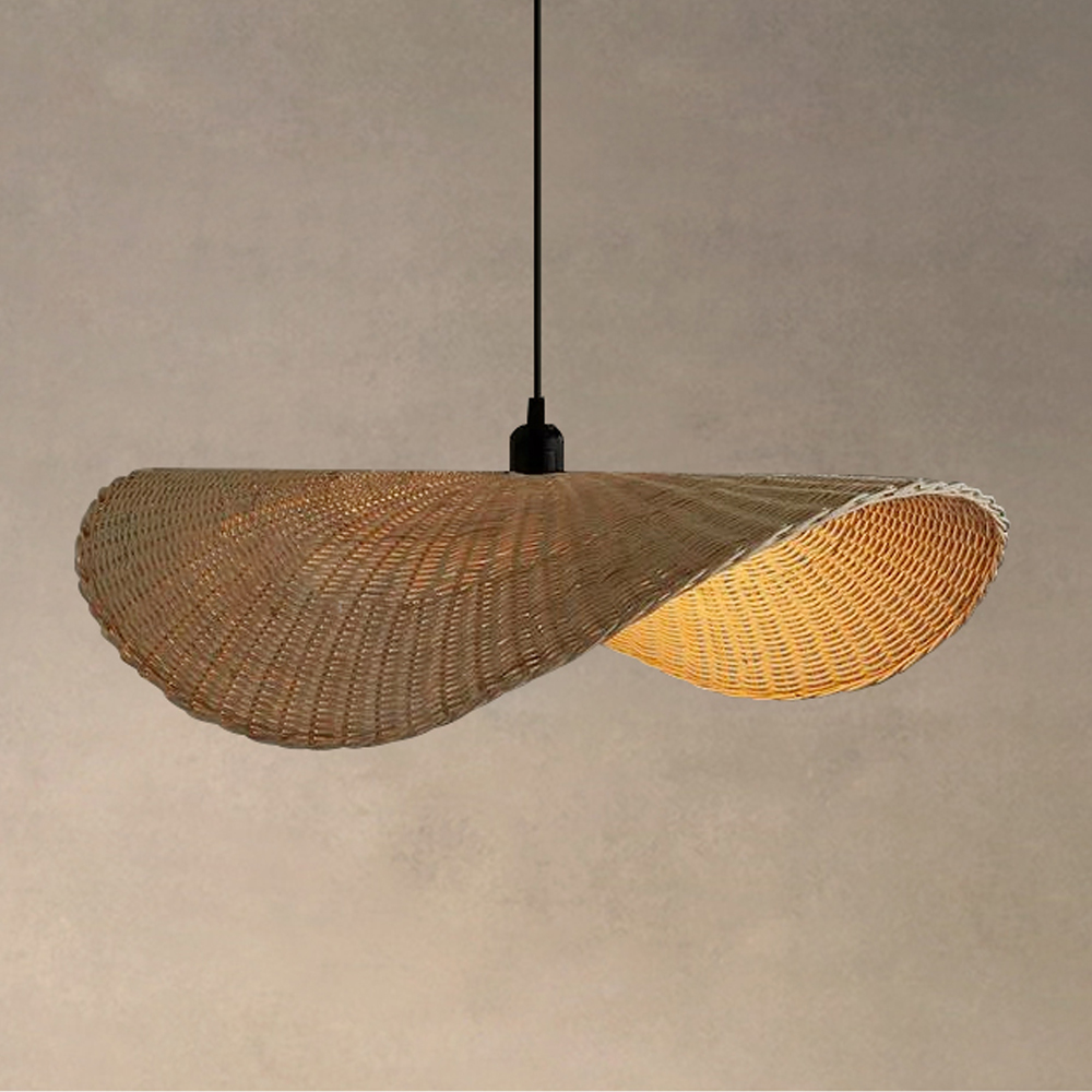 Japanese Rattan Light Pendant Wabi-sabi Retro Straw Hat Chandelier