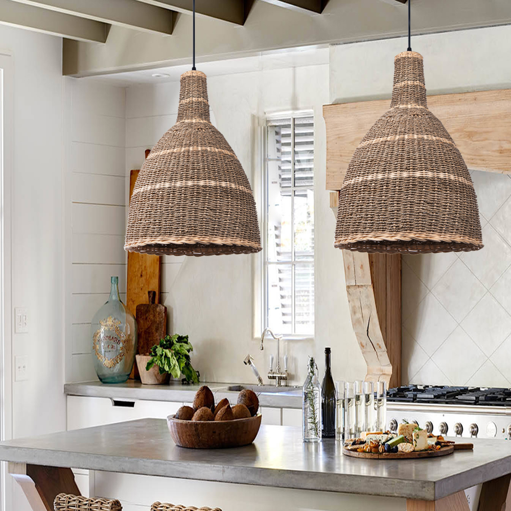 Farmhouse Wabi sabi Rattan Hanging Chandelier Restaurant Pendant Light