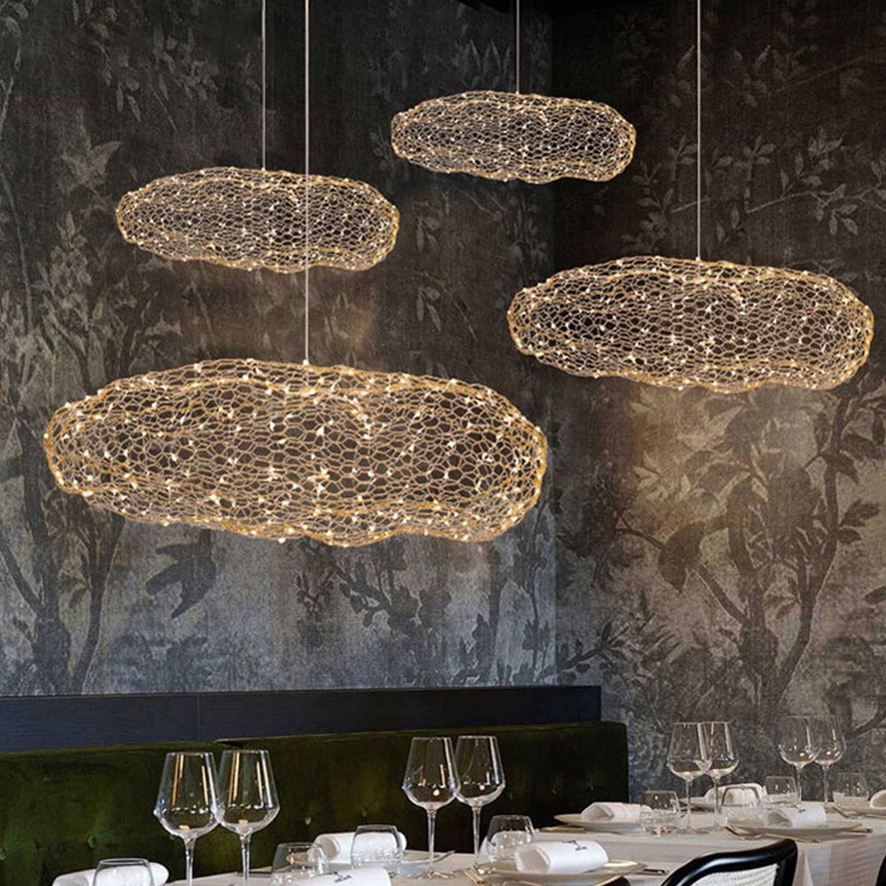 Nordic Chandelier Creative Cloud Pendant Light Gypsophila Metal Mesh Cloud Lamp