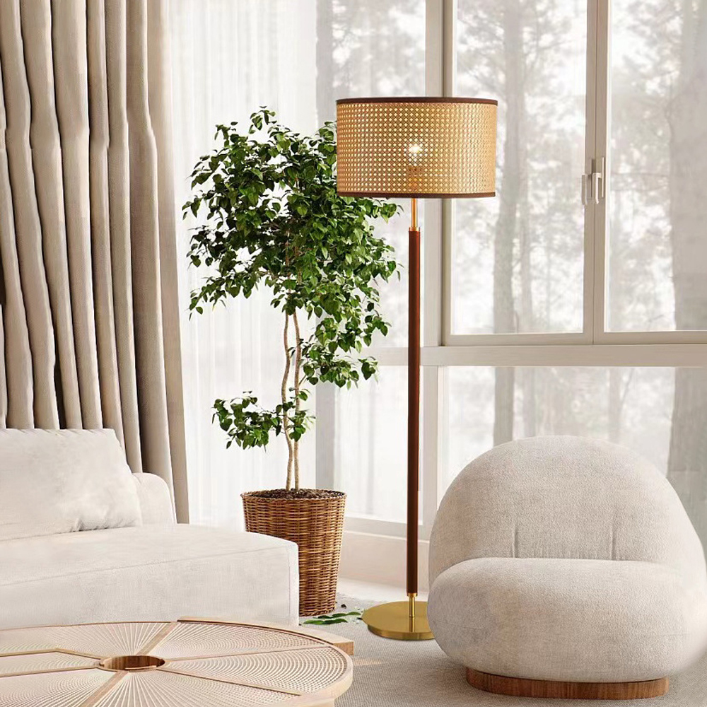 Wabi Sabi Style Living Room Floor Lamp Rattan Retro Personality Wood Art Lamp