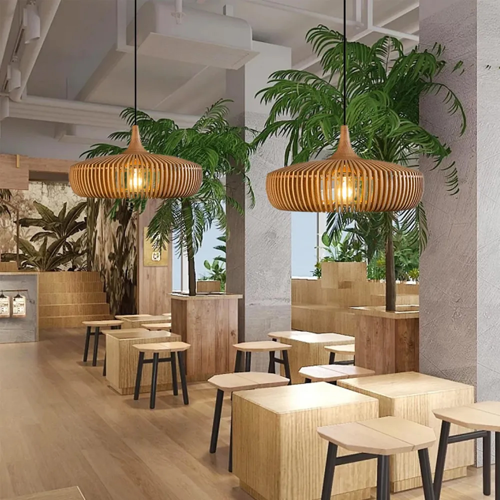 Japanese Rustic Farmhouse Wooden Pendant Light Restaurant Lamp