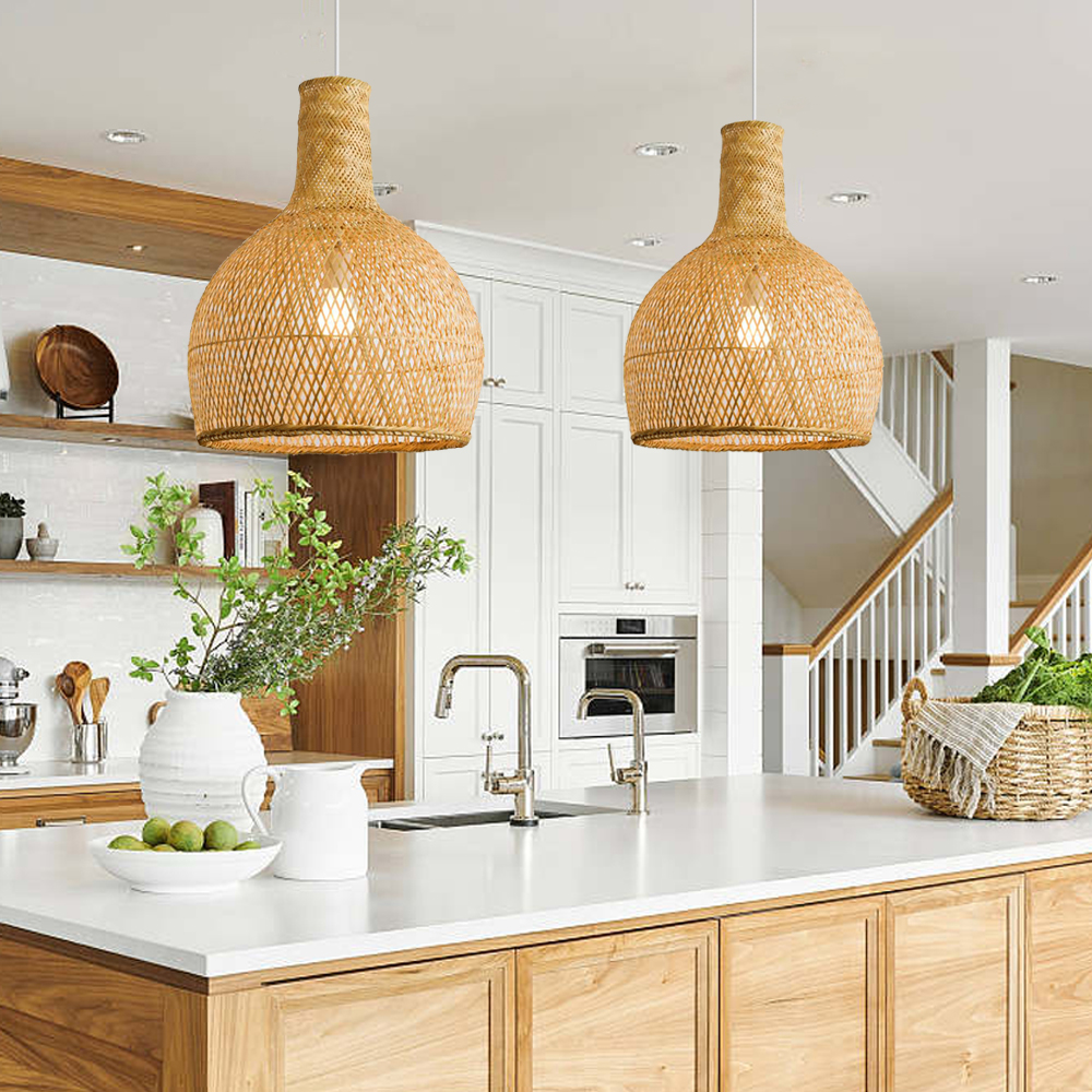 Modern Bamboo Hanging Lights Country Style Kitchen Bell Pendant Chandeliers
