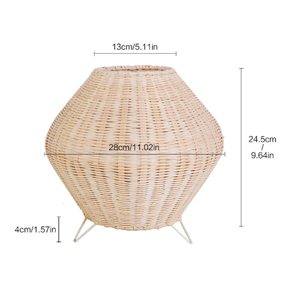 Bedside Table Lamp Boho Rustic Plug-In Rattan Woven Basket Desk Light