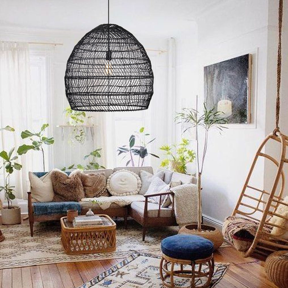 Natural Rattan Dome Pendant Light  Wicker Hanging Lamp for Cozy Living Room Dining Room