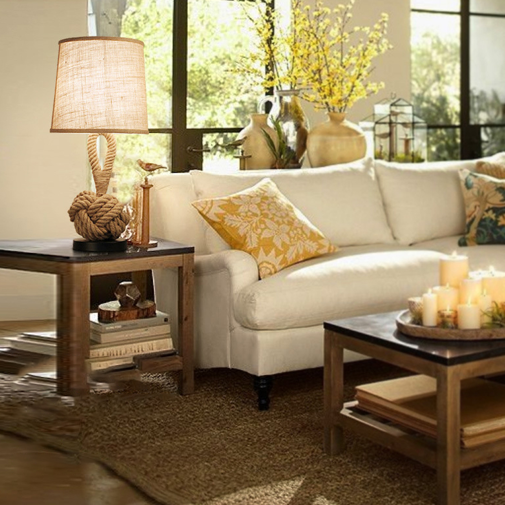American Retro Hemp Rope Table Lamp Creative Bedroom Bedside Lamp