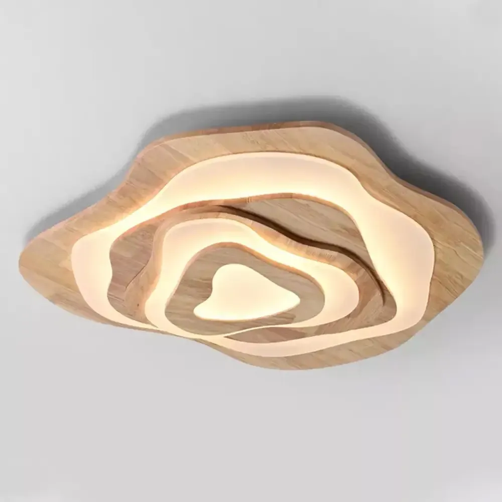 Modern Cloud Shape Ceiling Lamp | Mid-Century Modern Walnut Finish Flush Mount