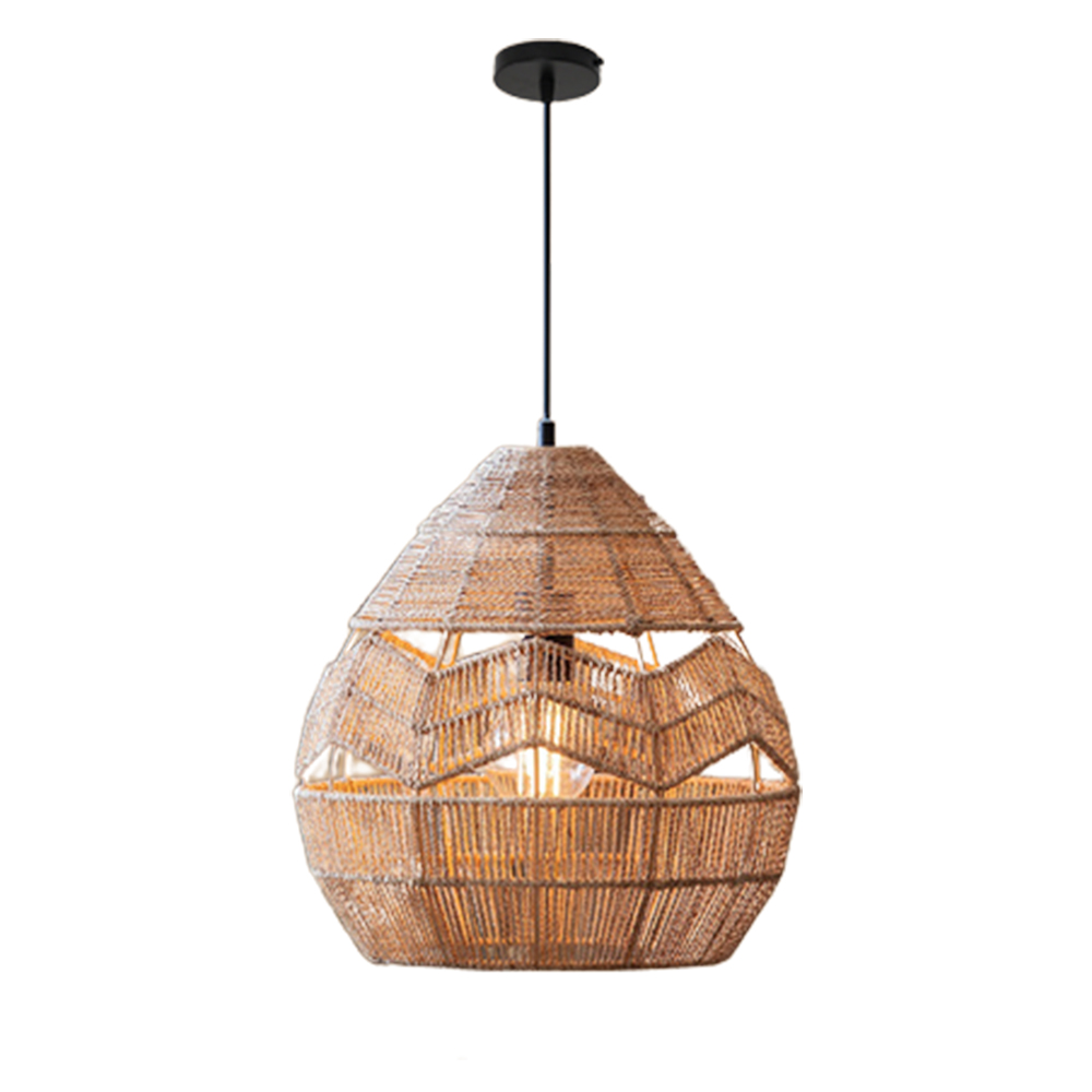 Wabi-Sabi Woven Rope Chandelier Chic Wicker Light Fixtures For Homestay