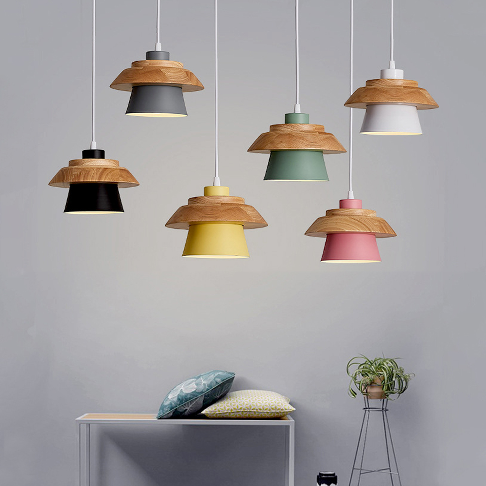 DIY Nordic Minimalism Wood Pendant Light Modern Mini Bedside Chandelier