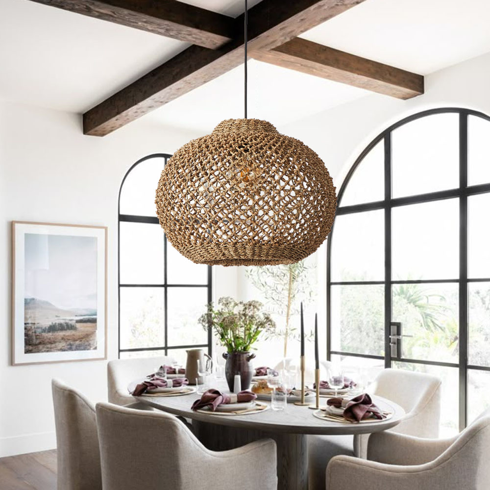 Handwoven Natural Water Hyacinth Chandelier Dining Room Kitchen Seagrass Pendant Light