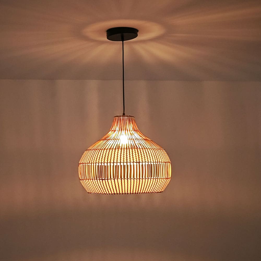 Modern Wicker Pendant Light  Woven Boho Earthy Hanging Ceiling Fixture