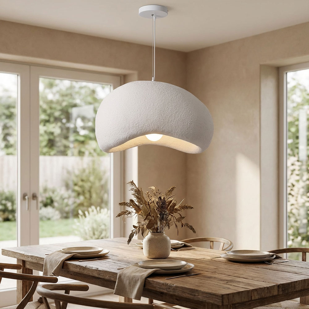 Organic Minimalism Resin Pendant Light Handmade Pebble Shaped Clay Hanging Lamp for Dining Room