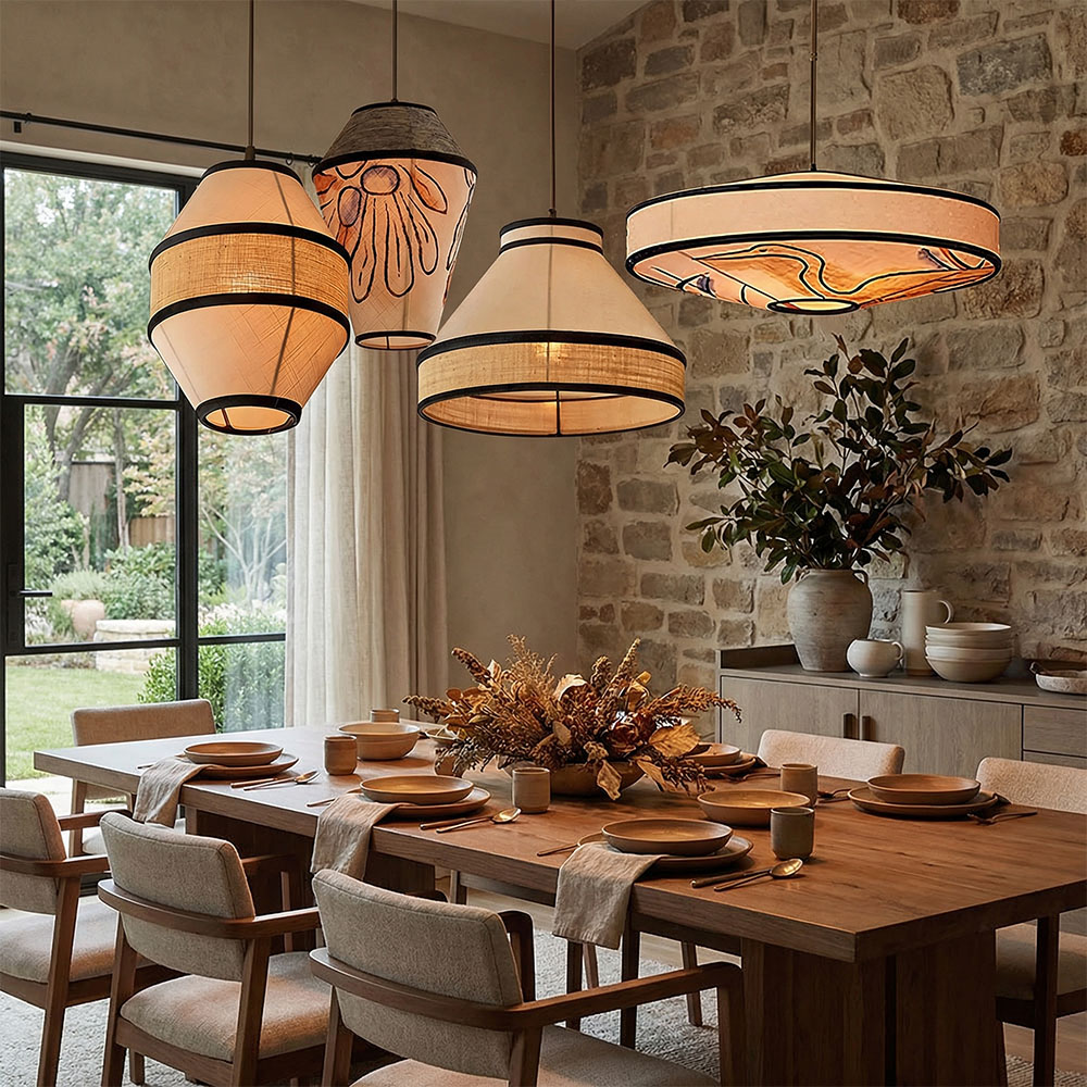 Artisan Hand-Painted Fabric Pendant Light Cluster Modern Decorative Hanging Lamp for Dining & Living Rooms